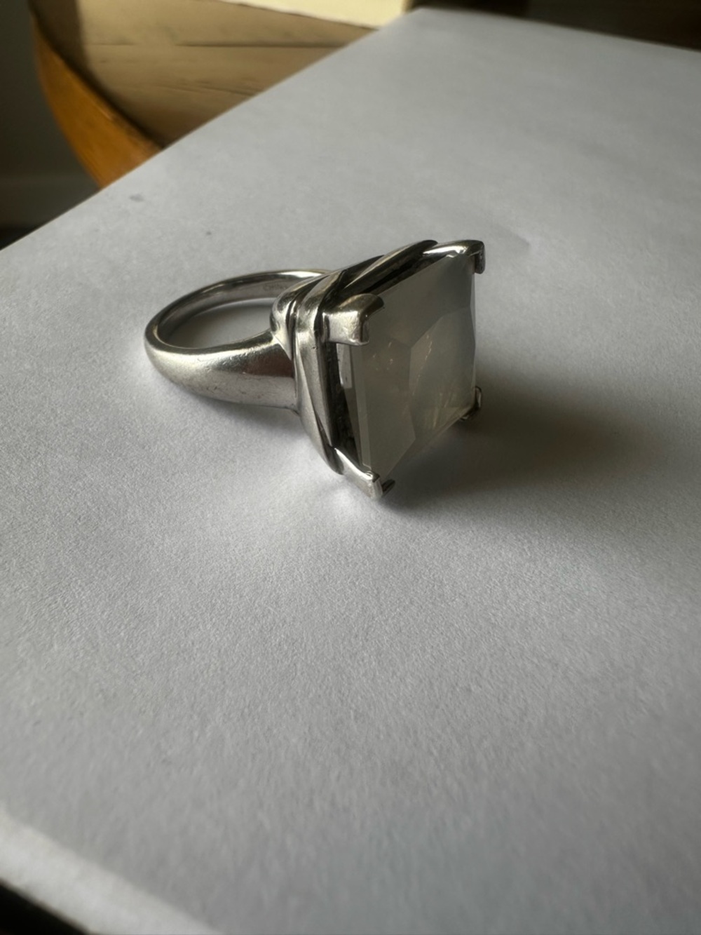 Vintage Sterling Silver White Gemstone Ringg Size 8